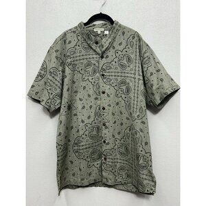 Earthbound Trading Button Up Shirt Mens M Medium Bandana Print Army Green Boho